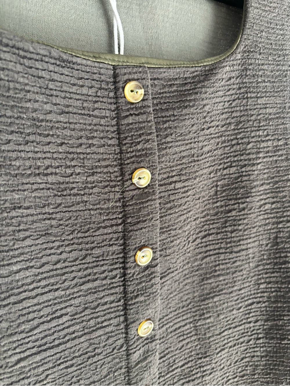 Gilli Olive Textured Knit Two-Piece Set - Scoop Neck Button Top & Flare Pants - Picture 11 of 17